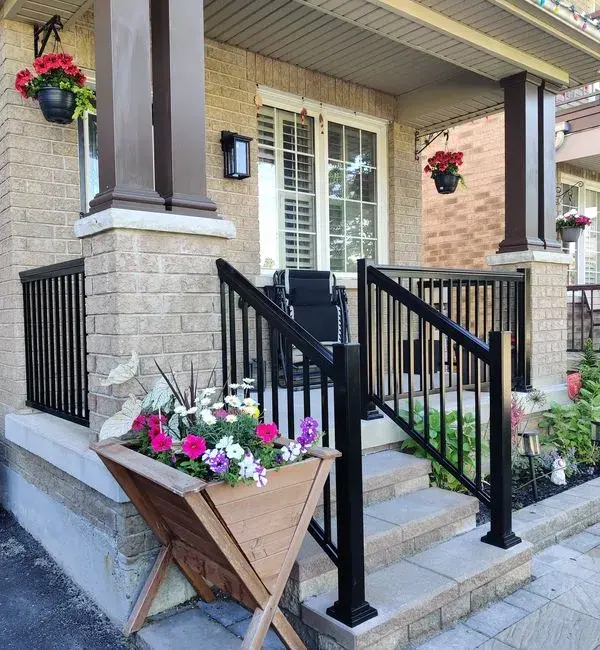Black aluminum porch railing in Ajax Durham region